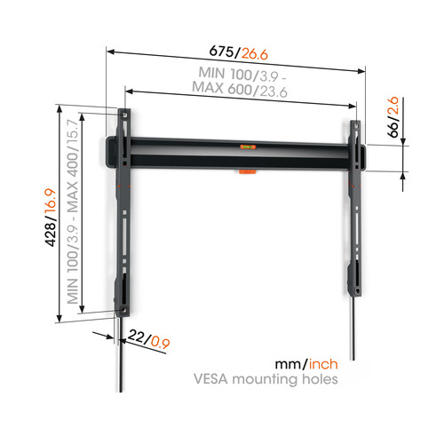 TVM 3605 Vogels TV-Wandhalterung 40-100" fix 600x400 max.75kg schwarz Produktbild Additional View 1 L