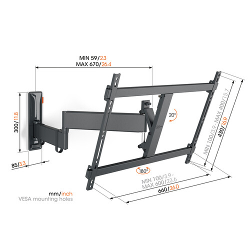 TVM 3645 Vogels TV-Wandhalterung 40-77" schwenk-neigbar 600x400 max.35kg schwarz Produktbild Additional View 1 L