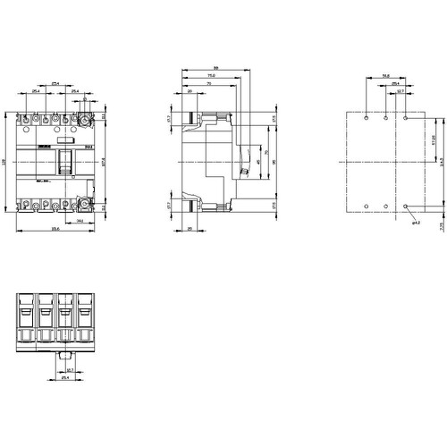 3VA1112-3ED42-0AA0 Siemens Leistungs- schalter IEC Frame 160 Sc, Ir=125A 4-Pol Produktbild Additional View 2 L