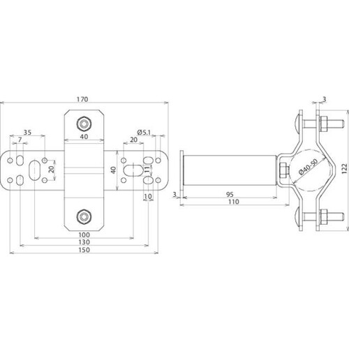 105348 Dehn WB D40.50 SE WA110 V2A Wandbefestigung NIRO, senkrechte Montag Produktbild Additional View 1 L