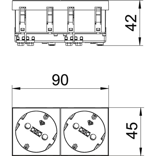 6120103 Obo STD D3S RW2 Steckdose 33°, 2 fach Schutzkontakt 250V, 10/16A Polycar Produktbild Additional View 1 L