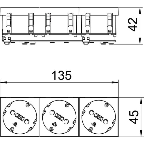 6120123 Obo STD D3S RW3 Steckdose 33°, 3 fach Schutzkontakt 250V, 10/16A Polycar Produktbild Additional View 1 L