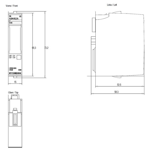 6ES7132-6BD20-0DA0 Siemens SIMATIC ET 200SP DQ 4x24 VDC/2 A HS Produktbild Additional View 2 L