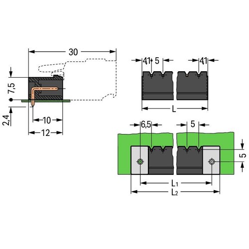 231-532/001-000/105-604 Wago THR Stiftleiste, Lötstift 1,0 x 1,0 mm, abg Produktbild Additional View 1 L