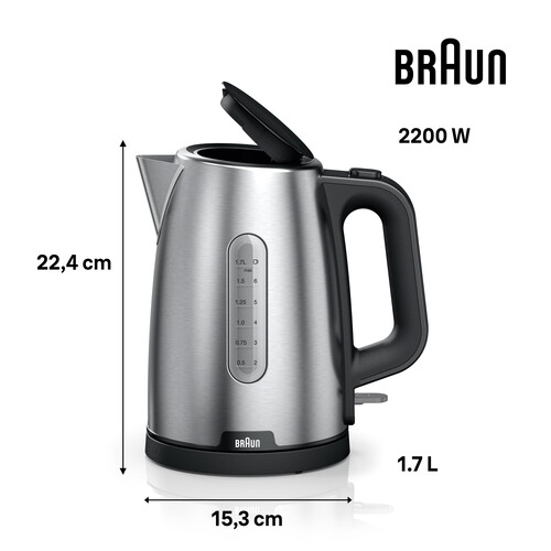 0X21010067 Braun WK1500BK Wasserkocher PurShine 2200W 1,7L Silber/Schwarz Produktbild Additional View 1 L