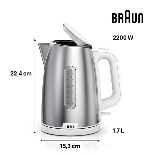 0X21010071 Braun WK1500WH Wasserkocher PurShine 2200W 1,7L Silber/weiß Produktbild Additional View 1 L