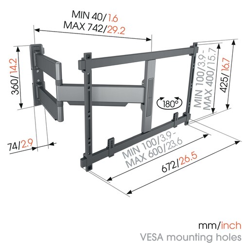 TVM 5845 Vogels TV-Wandhalterung 55-100" schwenk-neigbar 600x400 max.55kg schwarz Produktbild Additional View 2 L