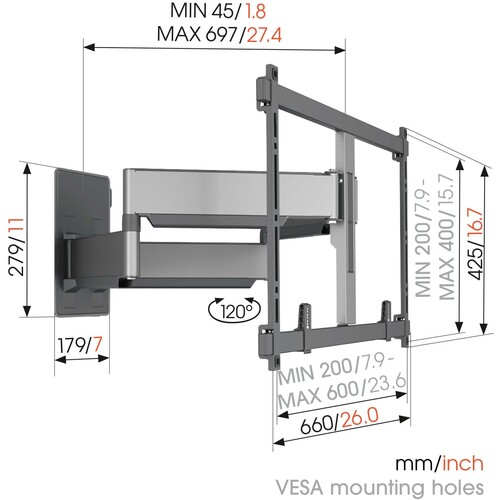 TVM 5855 Vogels TV-Wandhalterung 55-100" schwenk-neigbar 600x400 max.75kg schwarz Produktbild Additional View 2 L