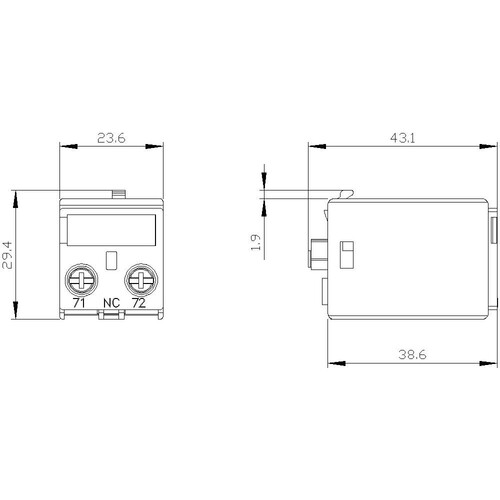 3RH2911-1BA01 Siemens Hilfsschalter 1Ö, stromb.: 1Ö, Anschluss von unten Produktbild Additional View 2 L