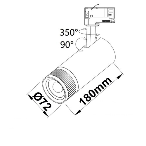 114997 Isoled 3- PH Schienen- Strahler fokussierbar, 24W, 20°- 55°, schwarz ma Produktbild Additional View 1 L