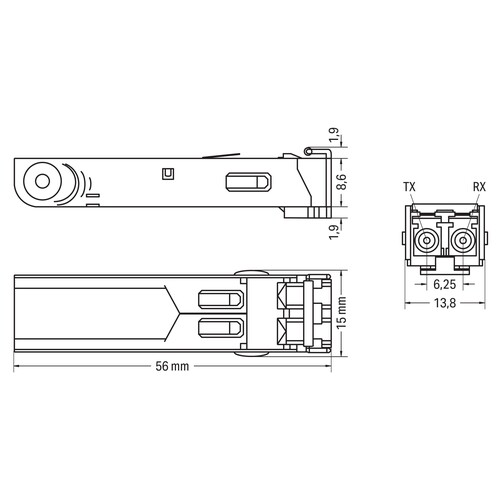 852-202 Wago SFP Module 100BASE, FX Multi- Mode 1310 nm LC, 2 km, DDM, Extr Produktbild Additional View 2 L