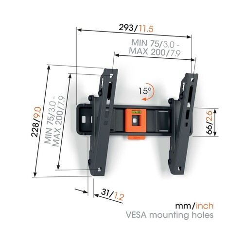 TVM 1215 Vogels TV-Wandhalterung 19-43" neigbar 200x200 max.15kg schwarz Produktbild Additional View 5 L