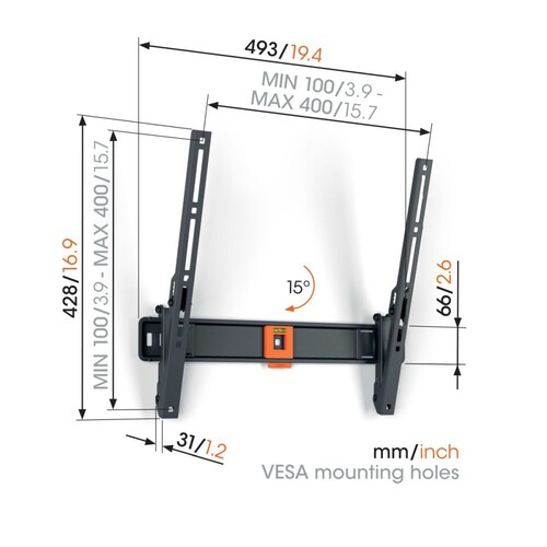 TVM 1415 Vogels TV-Wandhalterung 32-65" neigbar 400x400 max.25kg schwarz Produktbild Additional View 5 L