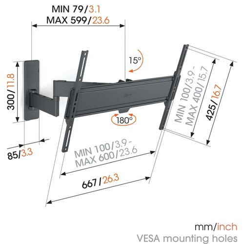 TVM 1645 Vogels TV-Wandhalterung 40-77" schwenk-neigbar 600x400 max.35kg schwarz Produktbild Additional View 5 L