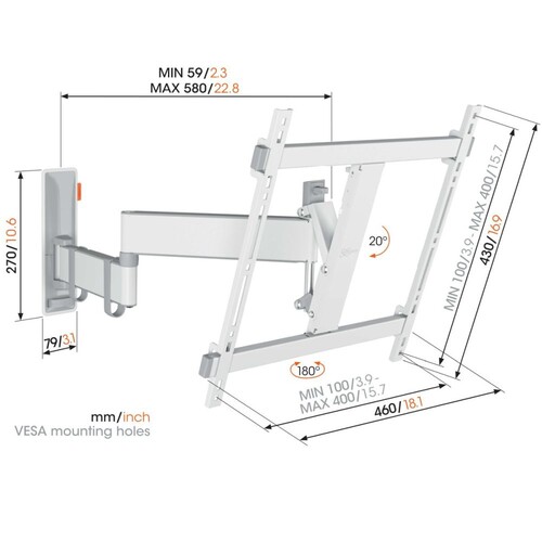 TVM 3445 Vogels TV-Wandhalterung 32-65" schwenk-neigbar 400x400 max.25kg weiß Produktbild Additional View 5 L