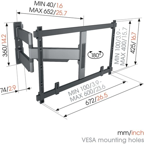 TVM 5645 Vogels TV-Wandhalterung 40-77" schwenk-neigbar 600x400 max.45kg schwarz Produktbild Additional View 5 L