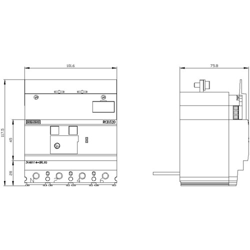 3VA91140RL10 Siemens Differenzstrom- Schutzgerät RCD320 Basic RCD Typ A unte Produktbild Additional View 2 L