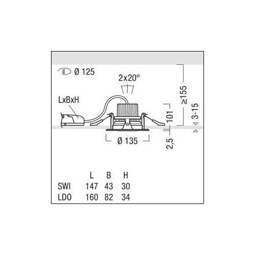 60300037 Zumtobel MICROS2 R125 2500-930 SWI WFL-DWH WH Produktbild Additional View 1 L