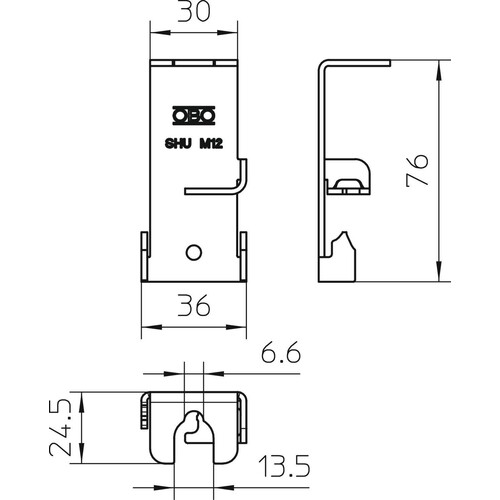 6015322 Obo SHU M12 FS Seitenhalter universal 75x36x2 Stahl bandverzinkt Produktbild Additional View 1 L