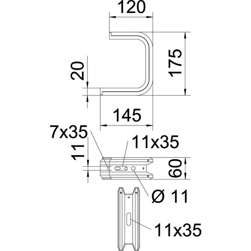 6363861 Obo TPD 145 FT Wand-und Deckenbügel TP-Profil B145mm Stahl tauc Produktbild Additional View 1 L