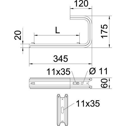 6365995 Obo TPDG 345 A2 Wand-und Deckenbügel für Gitterrinne B345mm Edel Produktbild Additional View 1 L