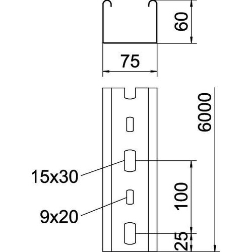 6055812 Obo LTR 6000 FS Leuchtenträgerrinne 60x75x6000 Stahl ba Produktbild Additional View 1 L