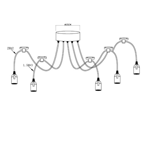 115048 Isoled Hängeleuchte Spider 1 Metall schwarz, 5 Kabel 2m, exkl. 5xE27 Produktbild Additional View 1 L