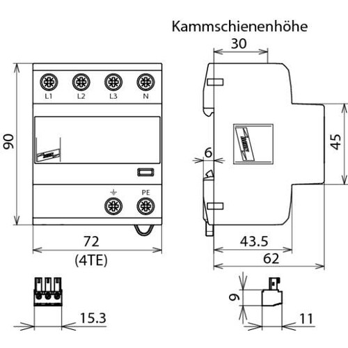 900385 Dehn Kombi-Ableiter DEHNvap Typ 1+2 f.dreiphasige TT-und TN-S-Systeme Produktbild Additional View 4 L