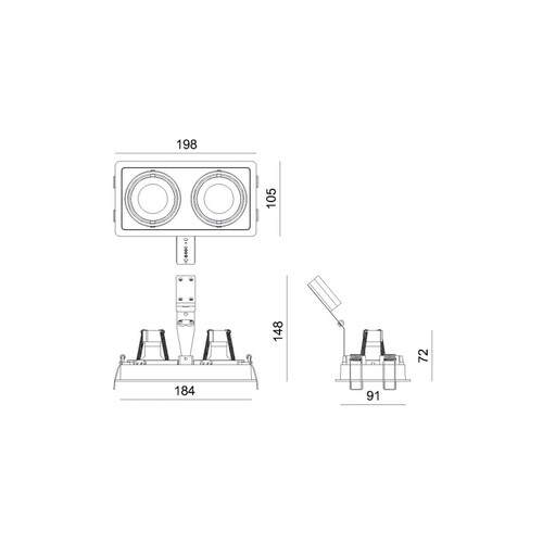 222-00019 Molto Luce QANA DOUBLE SQUARE R DECKENEINBAULEUCHTE weiß 2x QPAR 16 8 Produktbild Additional View 1 L