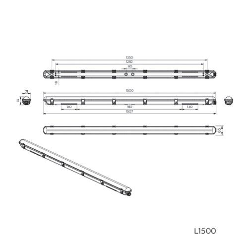 50942999 Mazda WT007C Feuchtraumleuchte LED 41-68S/840 PSU L1500 Produktbild Additional View 5 L