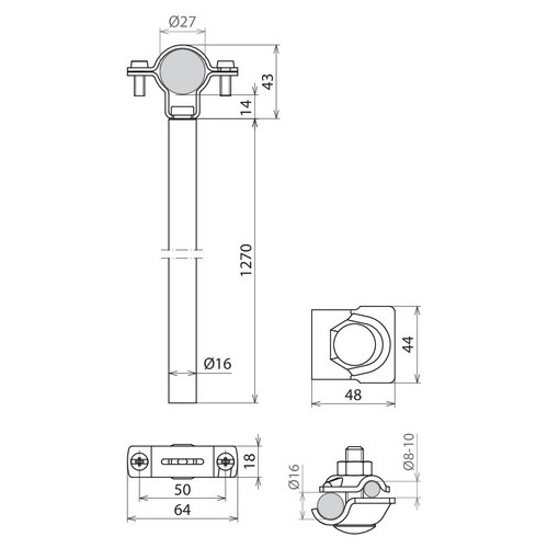 105462 Dehn Distanzhalter D 16mm L 1270mm Al m. PA-Element D 27mm inkl. MV Produktbild Additional View 2 L