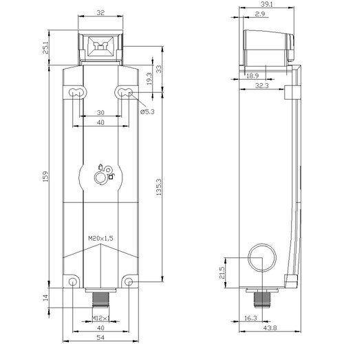 3SE5324-0SD21-1AE5 Siemens Sicherheitsschalter, Zuhaltekraft 1300N Produktbild Additional View 3 L