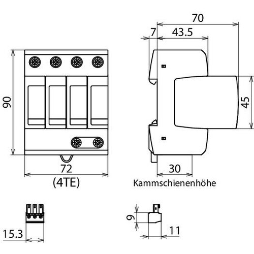952341 Dehn Überspannungsableiter Typ 2 DEHNguard M 4-polig Uc 275V mit ACI-Tec Produktbild Additional View 3 L