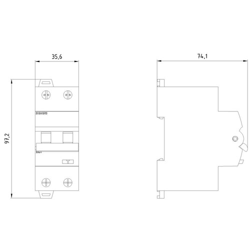 5SU1324-7FR25 Siemens FI/LS-Schalter, 10 kA, 2P Typ A, 30 mA, C-Char, In: 25A Un Produktbild Additional View 2 L