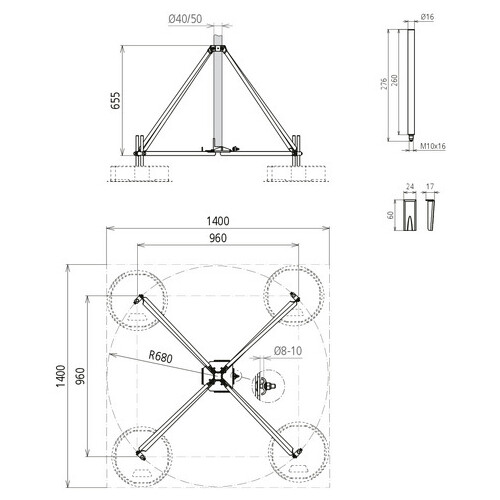 107490 Dehn Vierbeinstativ klappbar mit Halbschale für Rohre D40/50mm Radius 68 Produktbild Additional View 2 L