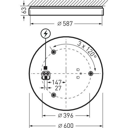 8219340 Trilux Wand und Deckenleuchten Olisq R Diffusor weiß rund ET 35W 3800l Produktbild Additional View 2 L
