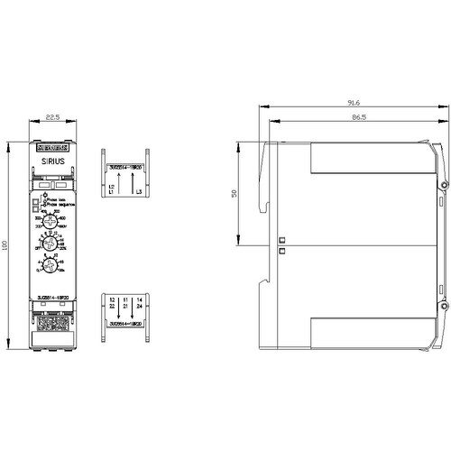 3UG5514-1BR20 Siemens Netzüberwachungsrelais, analog, Phasena Produktbild Additional View 2 L