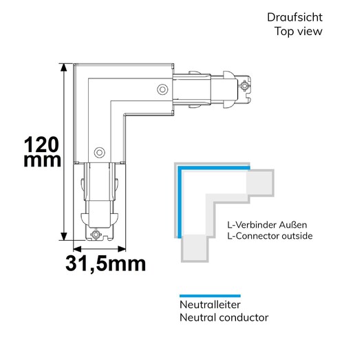 116226 Isoled 3-Phasen DALI L-Verbinder für Aufbauschiene, N-Leiter außen, schw Produktbild Additional View 1 L