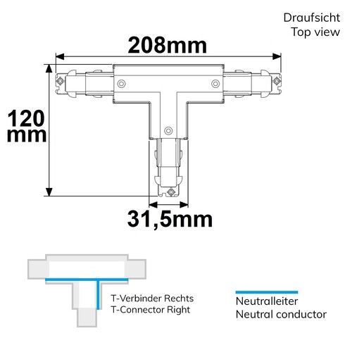 116230 Isoled 3-Phasen DALI T-Verbinder für Aufbauschiene, N-Leiter rechts, sch Produktbild Additional View 1 L