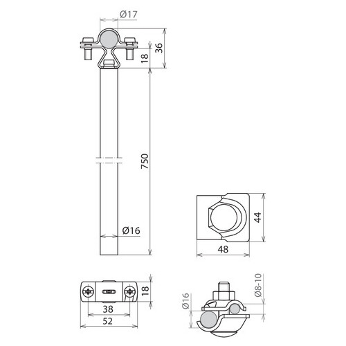 105460 Dehn Distanzhalter D 16mm L 750mm Al m. PA-Element D 17mm inkl. MV-Klemme Produktbild Additional View 2 L