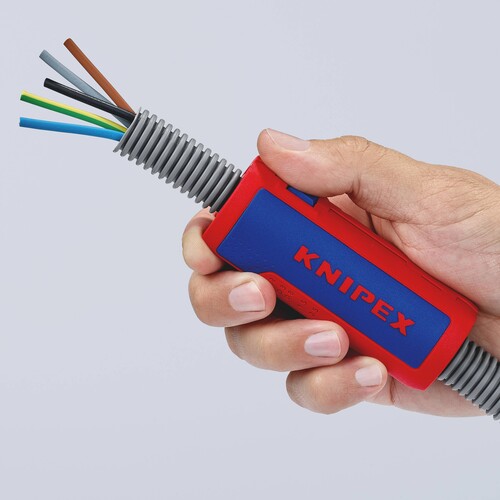 90 22 02 SB Knipex TwistCut Wellrohrsch- neider 100 mm, mit Abisolierklingen Produktbild Back View L