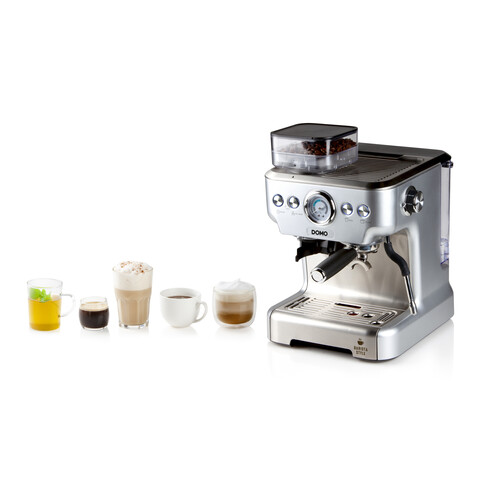 DO725K Domo Espressomaschine Siebträger mit Mühle Semi-professionell 20 Bar Produktbild Back View L