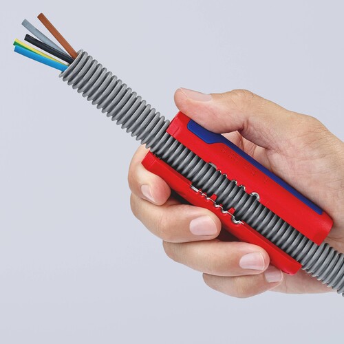 90 22 02 SB Knipex TwistCut Wellrohrsch- neider 100 mm, mit Abisolierklingen Produktbild Side View L