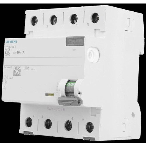 5SV3346-6 Siemens FI-Schutzschalter Typ A 63A 3+N-Pol 30MA 400V 4TE Produktbild Additional View 3 L