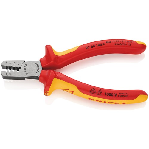 9768145A KNIPEX Crimpzange für Adernend- Hülsen 145mm, isoliert, 0,25-2,5mm² Produktbild Additional View 1 L