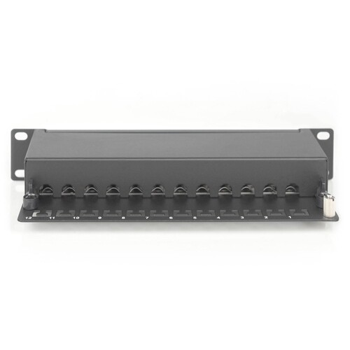 DN91612S CAT.6 Patchpanel, 12xRJ45 STP 10Zoll 1HE RAL 9005 schwarz Produktbild Additional View 3 L