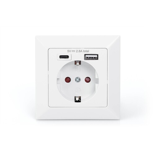 DA-70615 Digitus Steckdose 1x Schutzkontakt,1x USB,1x Type C 5 V 2.8 Produktbild Additional View 3 L