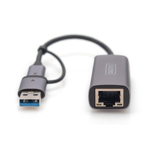 DN-3028 Digitus USB Type C Gigabit Ethernet Adapter 2.5G USB C + USB A Produktbild Additional View 3 L