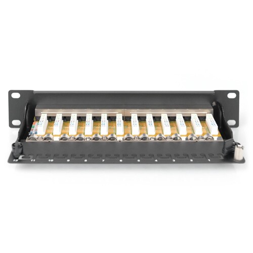 DN91612S CAT.6 Patchpanel, 12xRJ45 STP 10Zoll 1HE RAL 9005 schwarz Produktbild Additional View 4 L