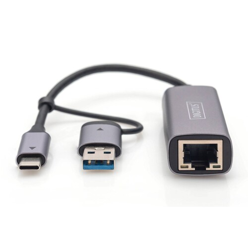 DN-3028 Digitus USB Type C Gigabit Ethernet Adapter 2.5G USB C + USB A Produktbild Additional View 4 L